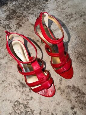 Alfani Red Leather Multi-Strap Stiletto Sandals